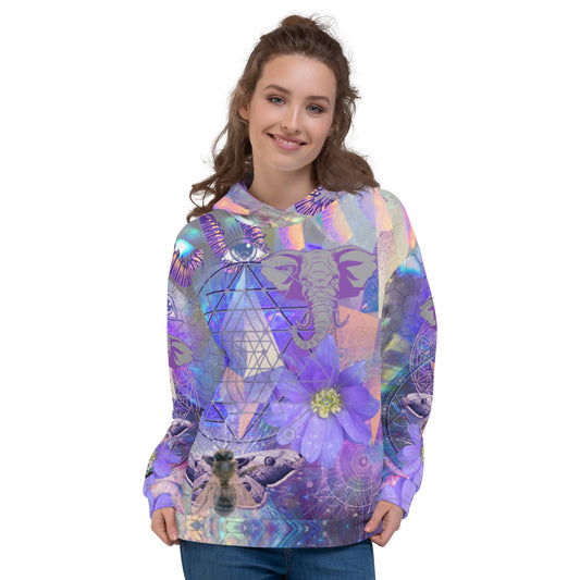 Sacred Geometry Bee Eye Abstract Print Psychedelic Festival Rave All Over Print PULL OVER HOODIE