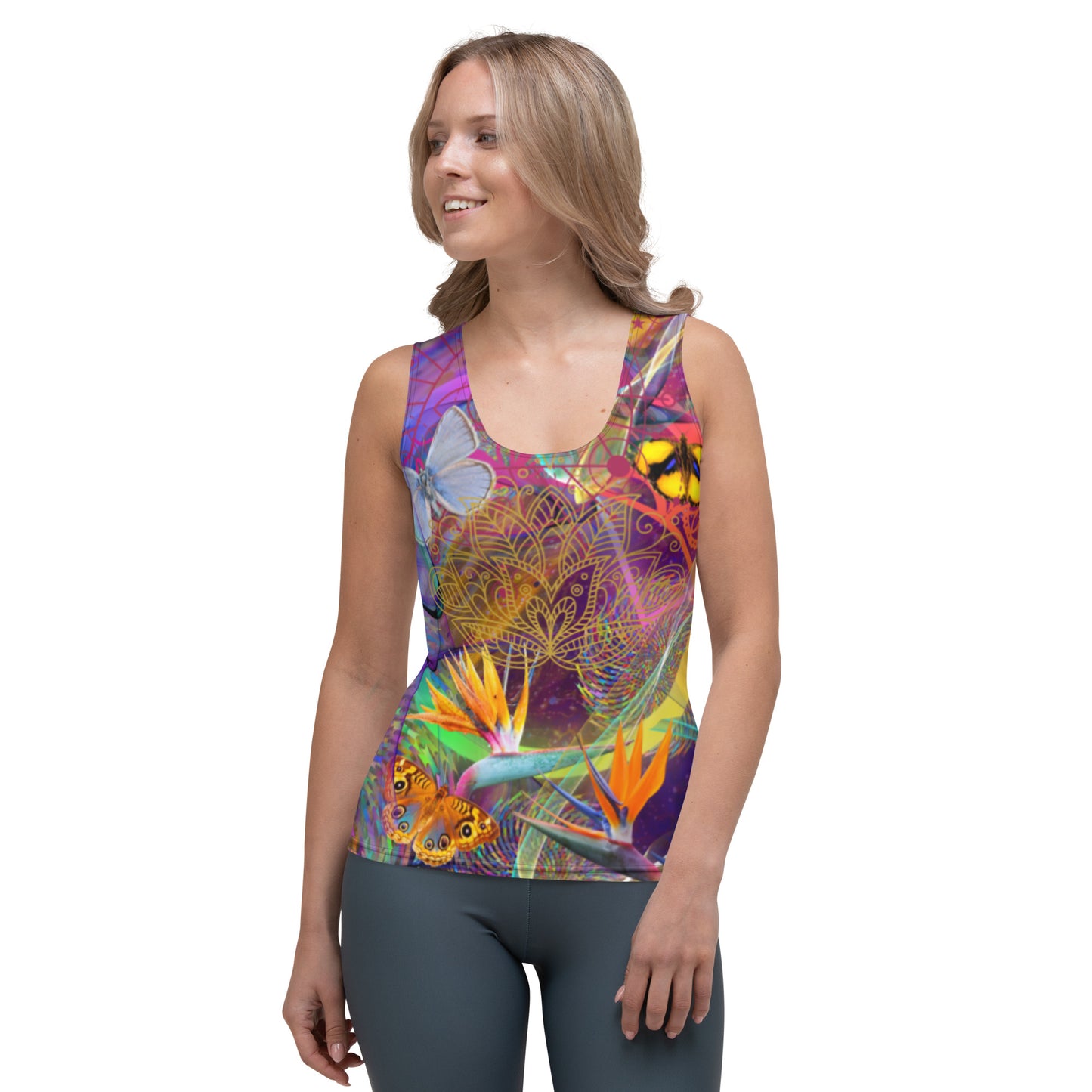 Neon Butterfly&#39;s in Paradise Cosmic Waves Psychedelic Dreamscape Festival Rave Hippie  Tank Top